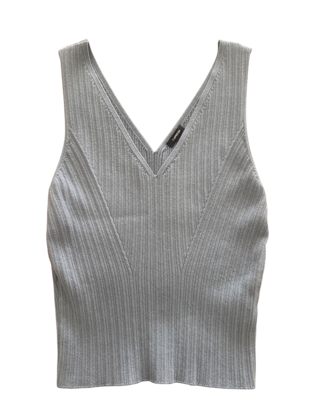 Express Light Blue Ribbed V-Neck Knit Tank Top Size M
